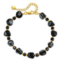 Luxury Gold Tone Natural Stone Beads Chain  Adjustable Irregular Black Stone Beads Charm  for Women
