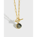 INS Design S925 Sterling Silver Gold Color Moonlight Stone Inlay Pendant Necklace Women OT Clasp Fine Jewelry