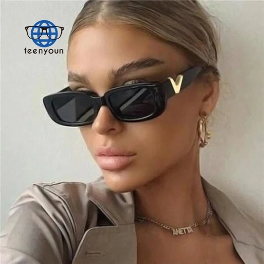 Teenyoun Retro Rectangle Sunglasses 2023 New Women Brand Designer Vintage Small Frame Sun Glasses Oculos De Sol