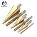 RUOKTOOL Reaming Chamfering Serrated Deburring 6Pcs Sawing and HSS Step Metal Drilling Pagoda Tapper Drill Bit Set