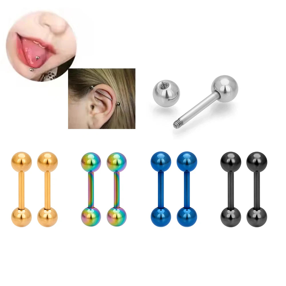 ASTM F136 Titanium Tongue Ring 14G 16G Barbell With Balls Industrial Ear Stud Conch Helix Labrets Ear Cartilage Piercing