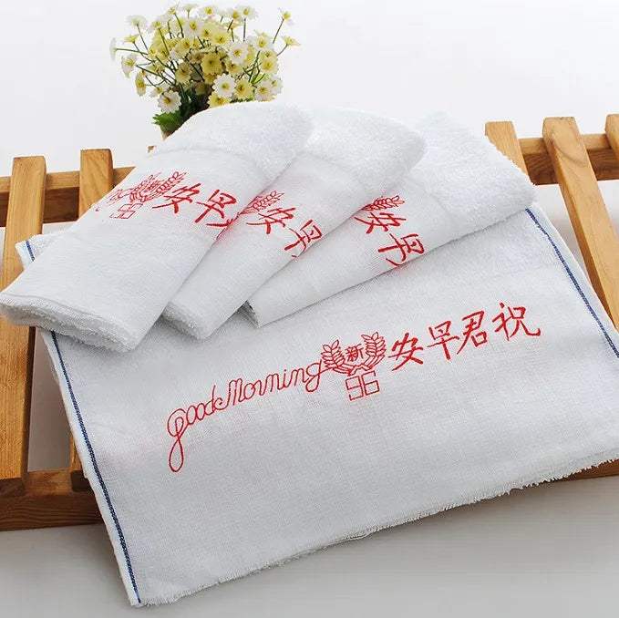 Factory Directly Good Morning Quick-Dry Compressed Woven Cotton Face Towel for Adults Plain Hotel Use