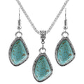 New Arrival Ethnic Antique Silver Jewelry Set Boho Gem Pendant Jewelry Set Retro Turquoise Earrings Necklace for Women