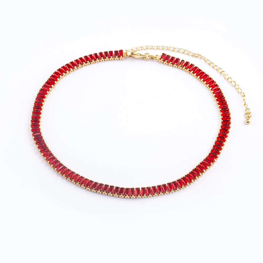 QIKU Bohemia Rainbow Rhinestone Adjustable Women Necklace Snake Chain Choker Banquet Anniversary Jewelry Wedding Gift Customized
