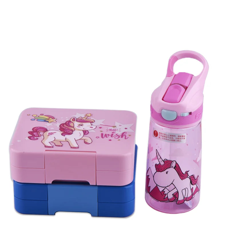 Orealmi Industrial  New Product Ideas for School Kids Lunch Box Set  400-500ml Kids Water Bottle and 4 Compartment Bento Box