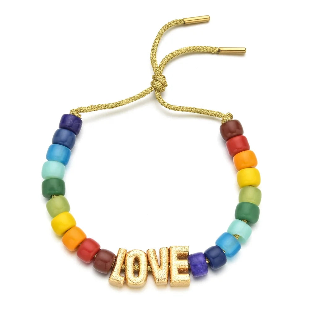 Jewelry Gift Pulseras New Colorful Stone Bohemian Braided Handmade Love Letter Rainbow Beads Bracelets Unisex Anniversary