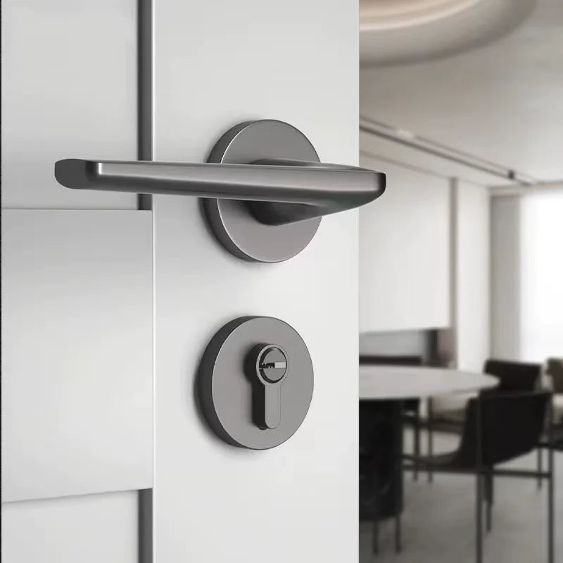 Aluminium Alloy Anti Theft Quiet Split Door Handle Lock Black for Wooden Bedroom and Bathroom Indoor Doors