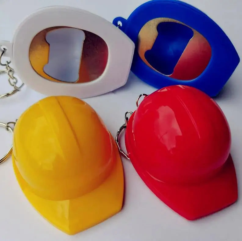 Custom Logo Mini Hard Plastic Hats Key Chains Bottle Opener Keyring Safety Construction Helmet Plastic Keychain