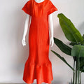 Miyake Pleated Fashion New Fall Solid Color French European Female Women Long Indian Dress Y2K Plus Size Ruched Dress