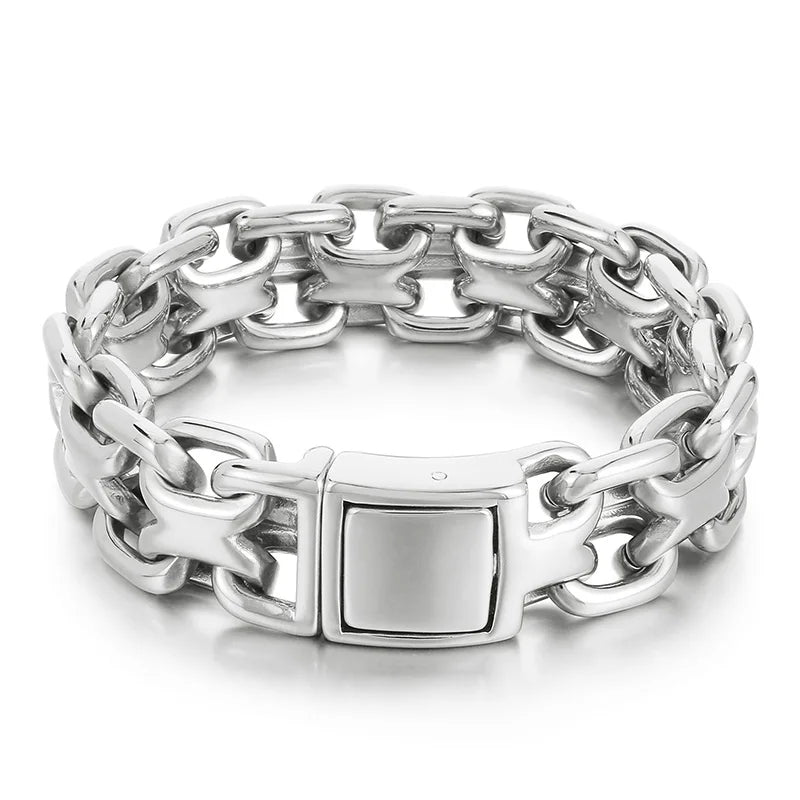 KALEN 240mm Men Vintage Silver/Gold Color Stainless Steel Welded Double-Chain Bracelet