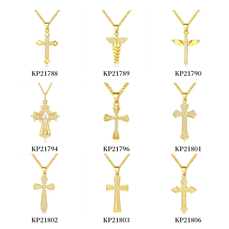 Kirin 925 Sterling Silver Zircon Cross Necklace 18k Gold & Rhodium Plated Pendant Charm Necklace for Woman Men
