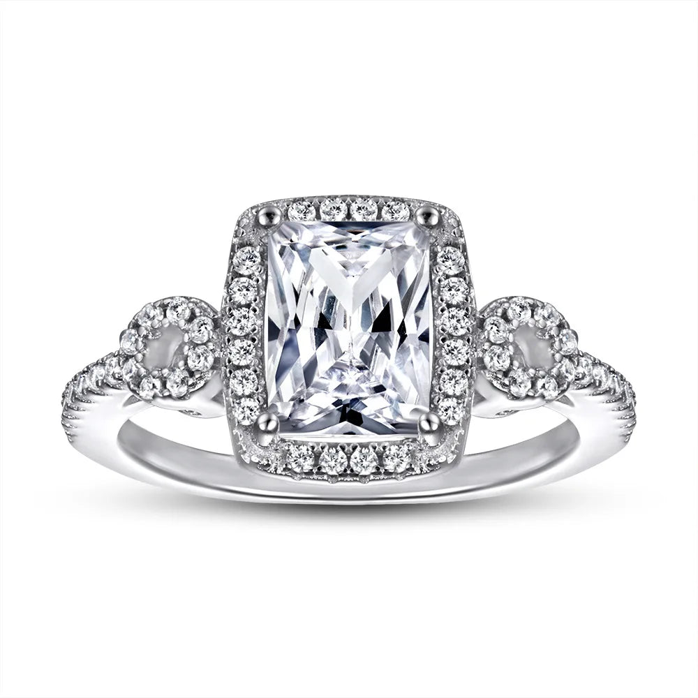 OAHLAN Fine Jewelry Customized 2ct Rectangular Cut Cubic Zirconia S925 Sterling Silver Rings for Women Engagement Ring Wholesale