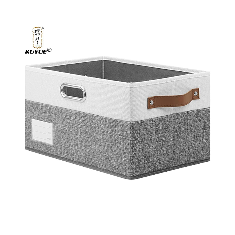 KUYUE LARGE FOLDABLE STORAGE BINS 4 PACK FABRIC STORAGE ORGANIZER CONTAINER WITH METAL/LEATHER HANDLES