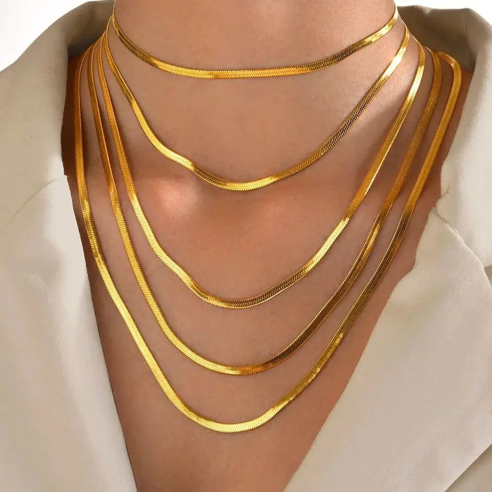 Herringbone Necklace Stackable Accessories Stainless Steel Multi-size Snake Bone Chain Herringbone Necklace Gifts f