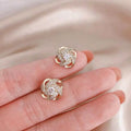 Tiny Crystal Stud Earrings for Women Gold Color Twist Round Earrings Small Unusual Earrings Boucles D'oreilles Fashion Jewelry