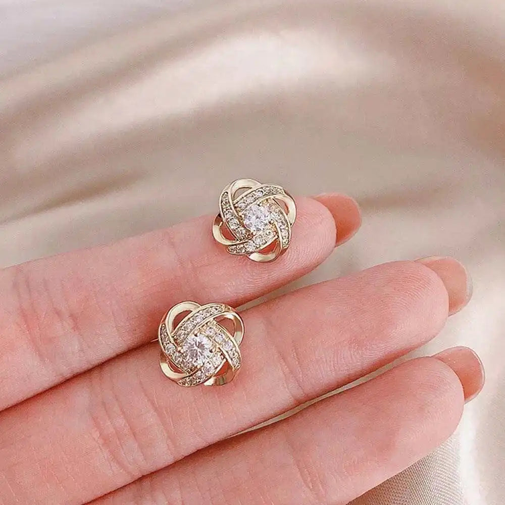Tiny Crystal Stud Earrings for Women Gold Color Twist Round Earrings Small Unusual Earrings Boucles D'oreilles Fashion Jewelry