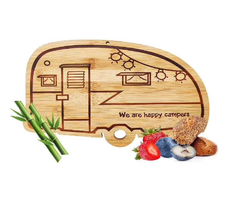 Best Seller Camper Decor RV Gift Retro RV Engraved Camping Happy Camper Bamboo Cutting Board