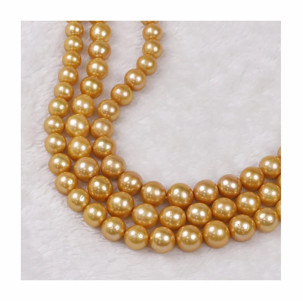 10-14mm Dyed Natural Large Size Edison Strand AA+ Grade Gold Color Pearl Necklace  16inches