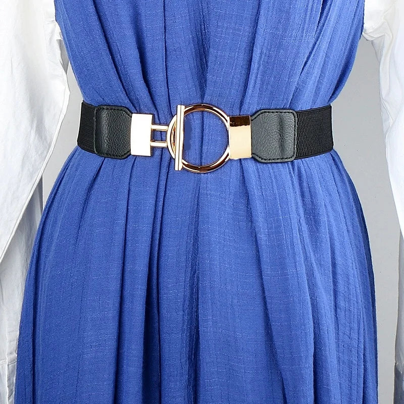 Ladies Elastic Waistband with Round Buckle Fashionable Decorative Fabric Belts with Waist Seal