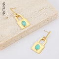 Turquoise Padlock Stainless Steel Earrings Personality Popular Ethnic Hip Hop Titanium Earrings Jewelry