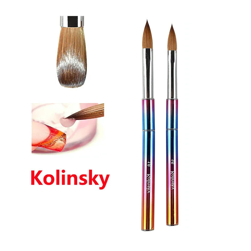 Pure Kolinsky Hair Nail Crystal Pen Round Nail Brush Tool with Aluminum Tube Manicure Scissors Tool
