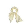 Luxury Designer Bow Beige & Black Hair Tie Scrunchies High Tension Chunky Silk Satin  Fabric Wholesale Material Hair Holders