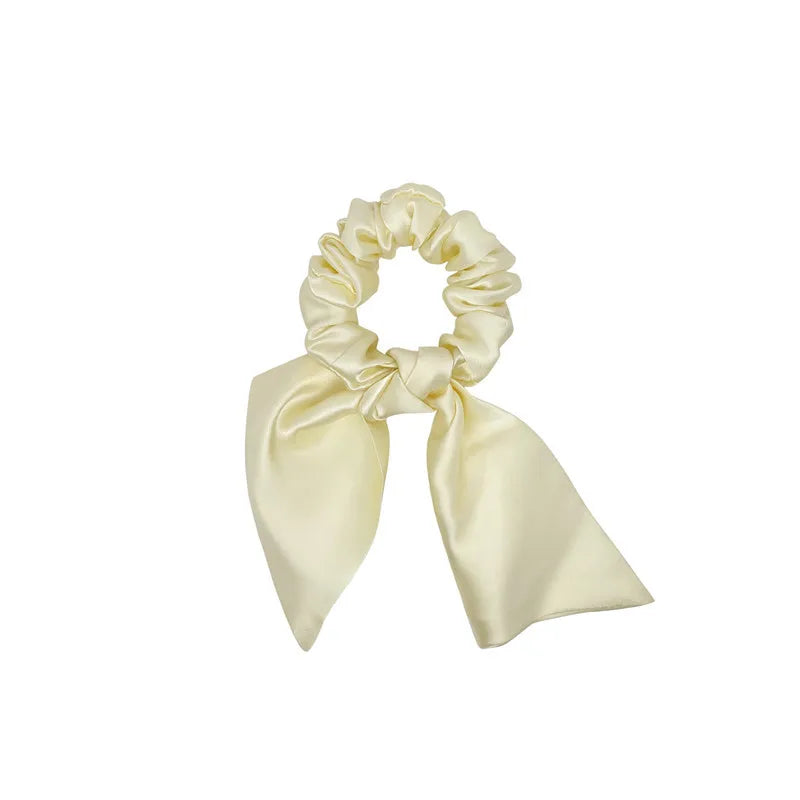 Luxury Designer Bow Beige & Black Hair Tie Scrunchies High Tension Chunky Silk Satin  Fabric Wholesale Material Hair Holders