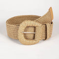 RW Simple Style Tropical Wide Woven Stretch Waist Belt With Square Pin Buckle Women's Straw Woven Elastic Skinny Belt for Dress