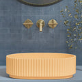 Modern Orange Purple Pink  Artificial Stone Washroom Sink Single-Hole Matte Finish Fluted Groove Oval Shape Bathroom Lavabo