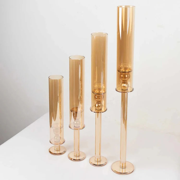 4pcs of a Set champagne Gold Glass Crystal Candlestick with Glass Tube MH-Z0374