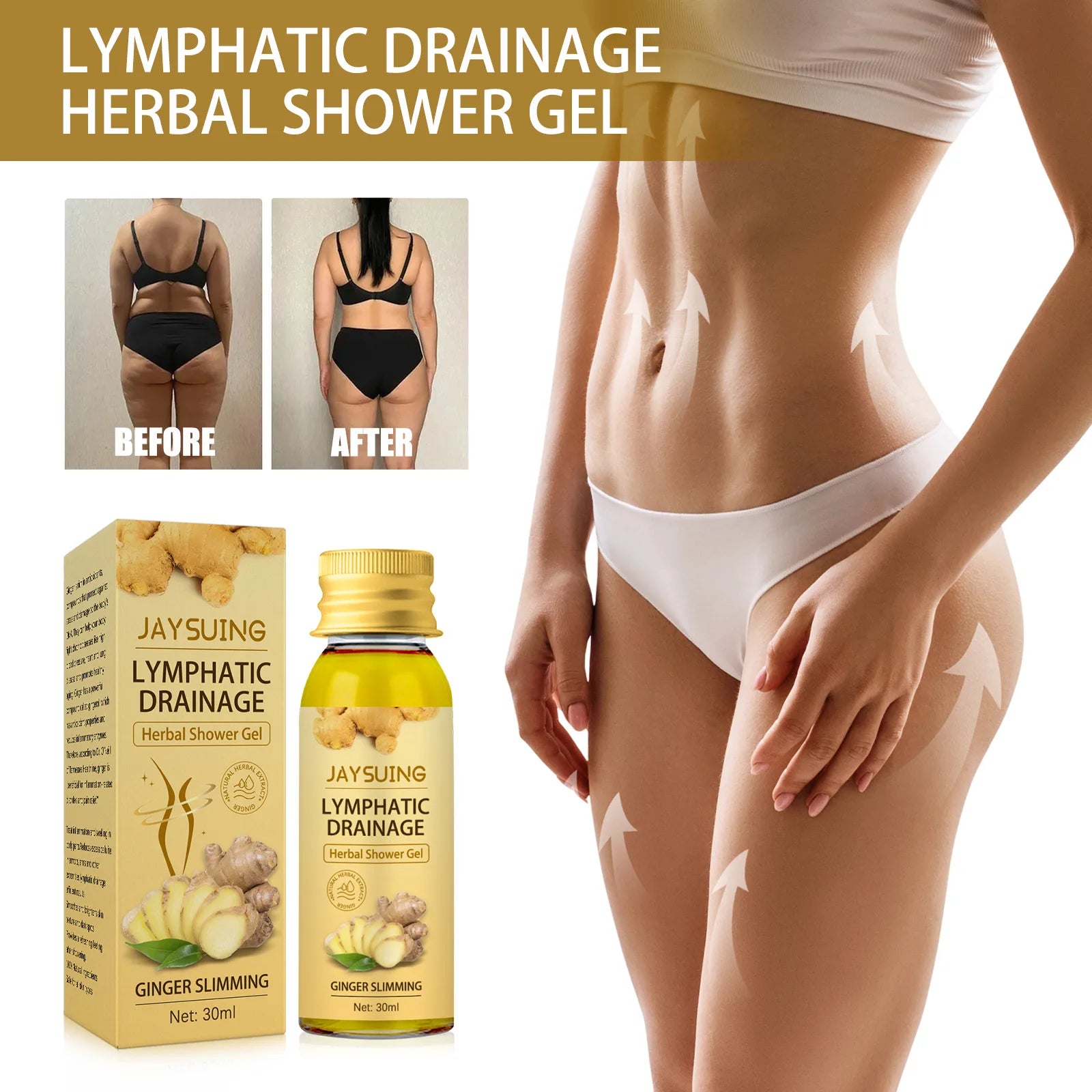 30ML Lymphatic Drainage Herbal Shower Gel Organic Body Wash 30 Ml Ginger Lymphatic cleansing Shower Gel