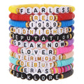 Bohemian Fashion Bracelet with Heishi Clay Beads and Gold Letter Beads Colorful Beading for Lovers for Parties and Buddhists