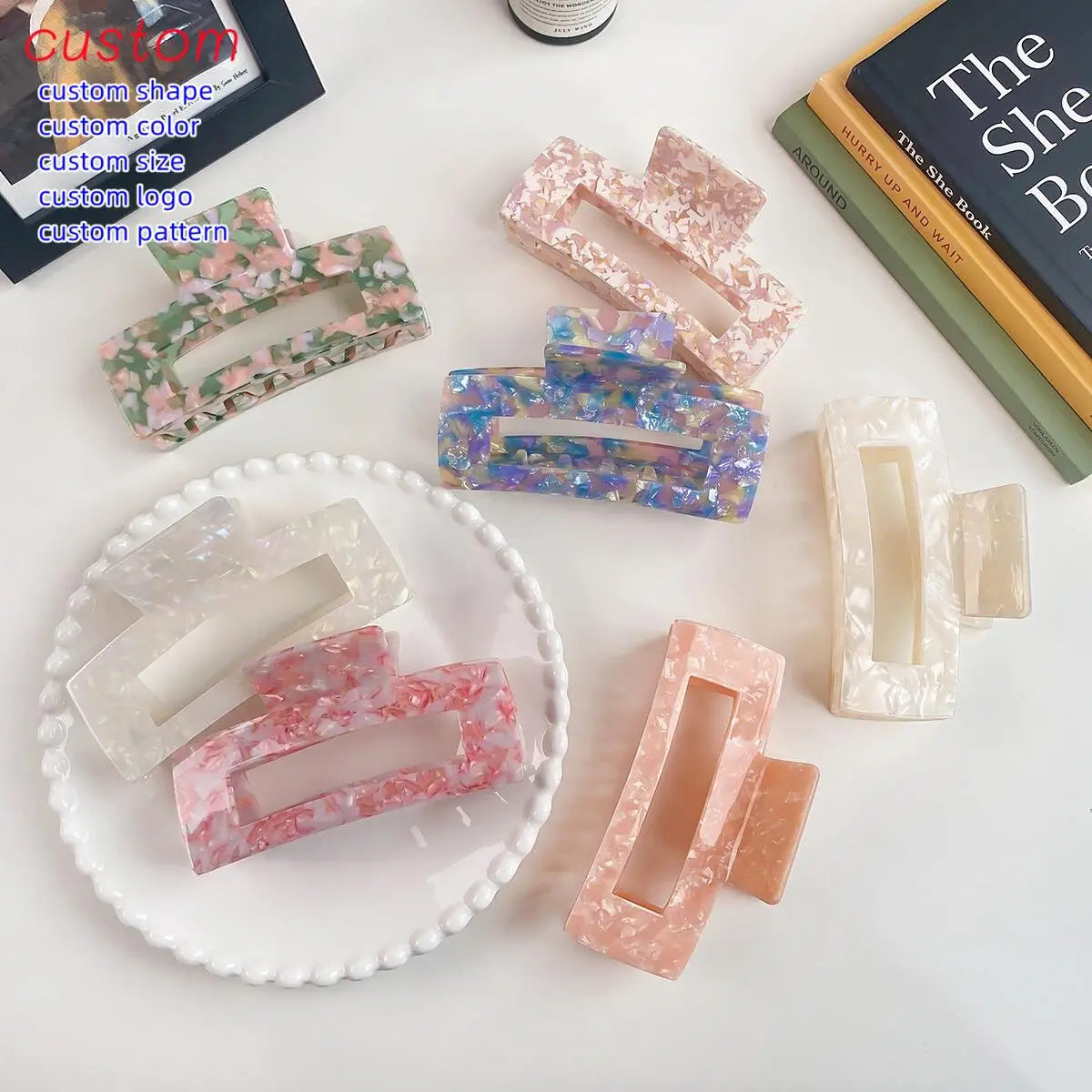 Wholesale Customized 13cm Oversize Large Cellulose Acetate Hair Claw Clip  Big Acetate Clip Hair Claw for Women Hairpin