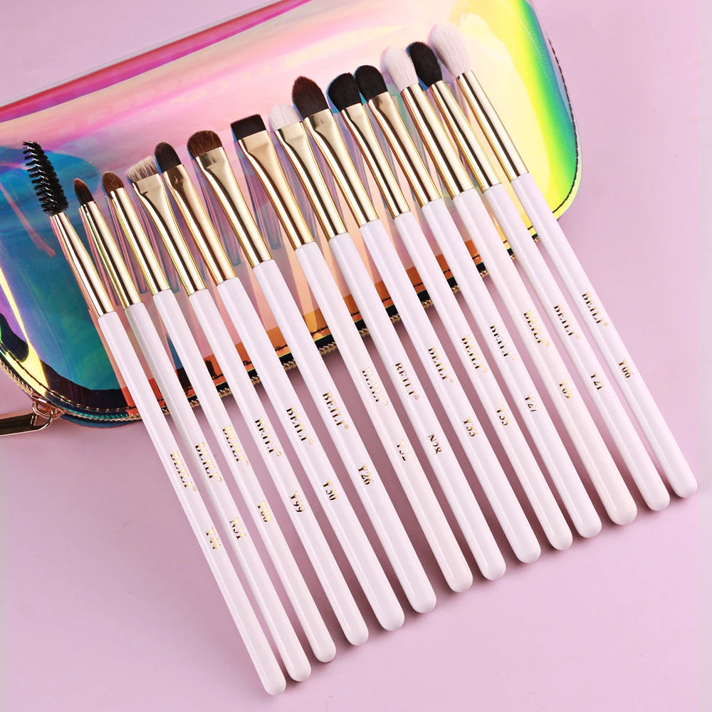 For 14pcs Wood Handle Eye Shadow Eyeliner Eyebrow Pencil Eyelash Brush Set Flat Fan Brush Makeup Wholesale Private Label