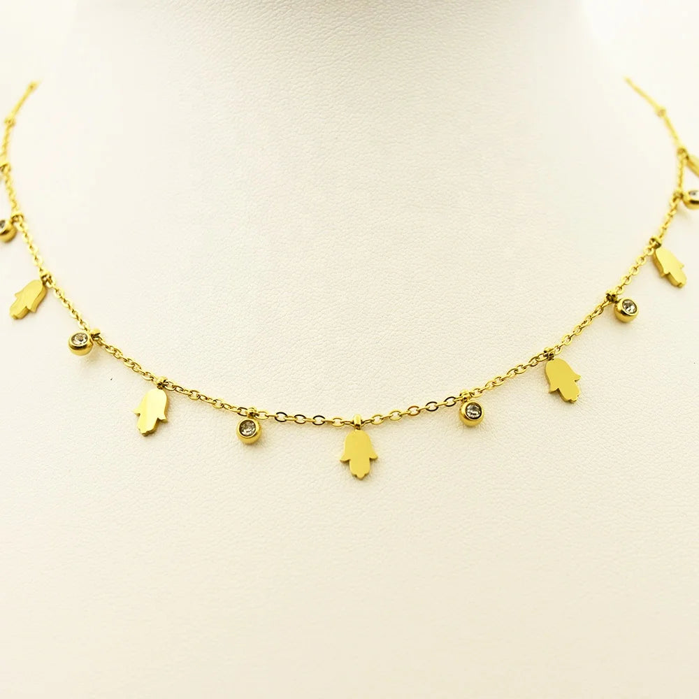 Wholesale Classic Stainless Steel Gold Buddha Hand Pendant Necklace Crystal Rhinestone Unisex Twisted Singapore Anniversary