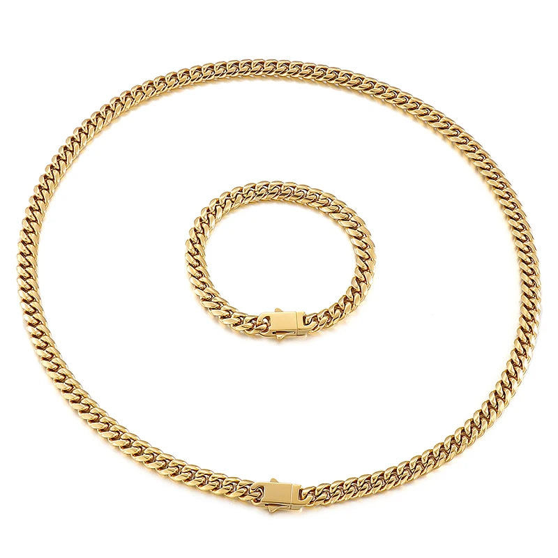 Kalen Fashion Jewelry Luxury Gold Set Dubai Gold Plating Men Charms Bracelets Necklaces Stainless Steel Jewelry Sets