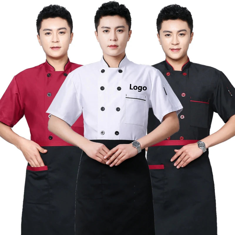 Chef Work Clothes Men's Short-sleeved Summer Breathable Solid Color Catering Restaurant Canteen Hotel Back Kitchen Chef Clothes