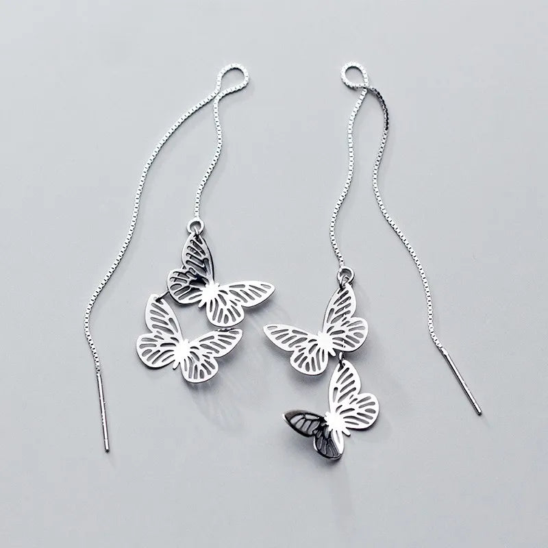 S925 Sterling Silver Hollow Butterfly Stud Designer Earrings Box Chain Earrings Women Ear Wire Fashion Jewelry Earrings
