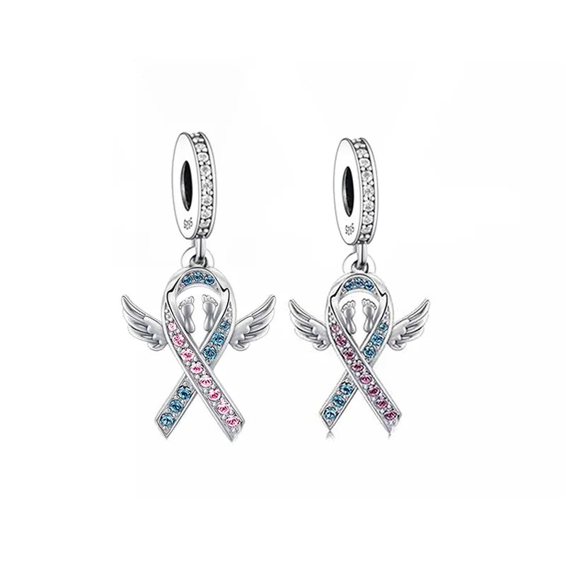 Fit Original Pan Charms Bracelet 925 Silver Pink Blue Baby Awareness Miscarriage Bead for Women Girl Jewelry Women Making