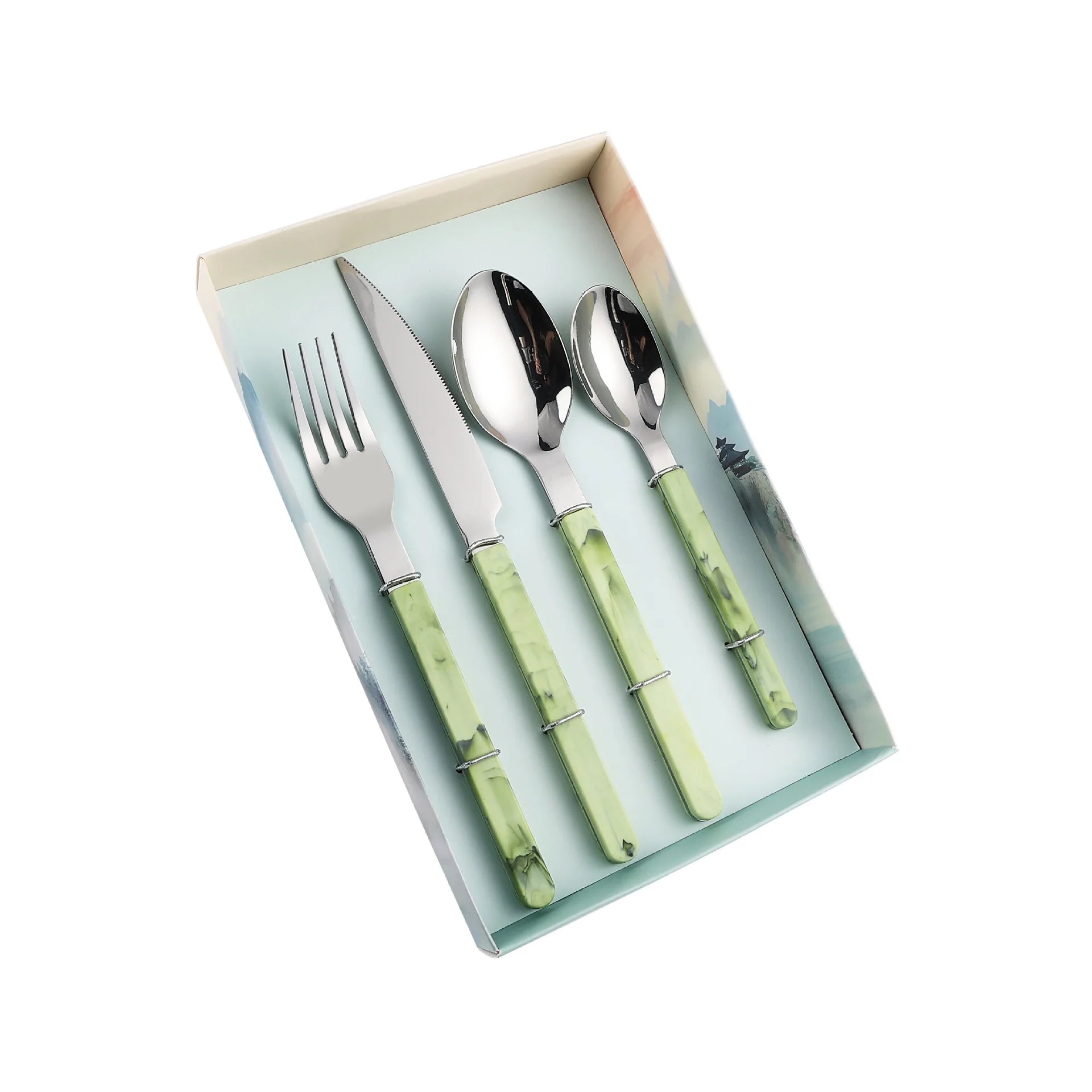 Stainless Steel 410 Steak Knife and Fork Dessert Fork and Spoon French Bistro Abs Handle Cutlery Sets for Gift