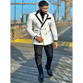 Double Breasted White Jacket Black Pant  2 Pieces Clothing Set Costume Homme Formal Party Men's Suit Groomsmen Wedding Tuxedo