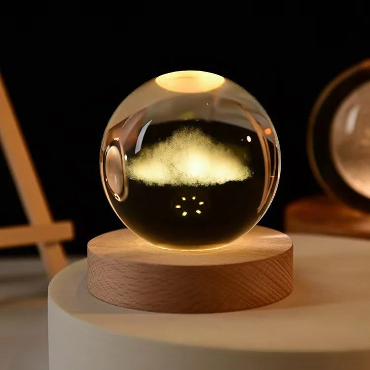 3D Solar System LED Night Light 6*6cm K9 Glass Galaxy Crystal Ball Luminous Desktop Home Decor Customized Logo Polished New Year