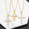 BS Hot Selling Gold Plated Inlaid Oval Crystal CZ Cross Pendant Necklace Imitation Pearl Cross Pendant Necklace for Girls Women