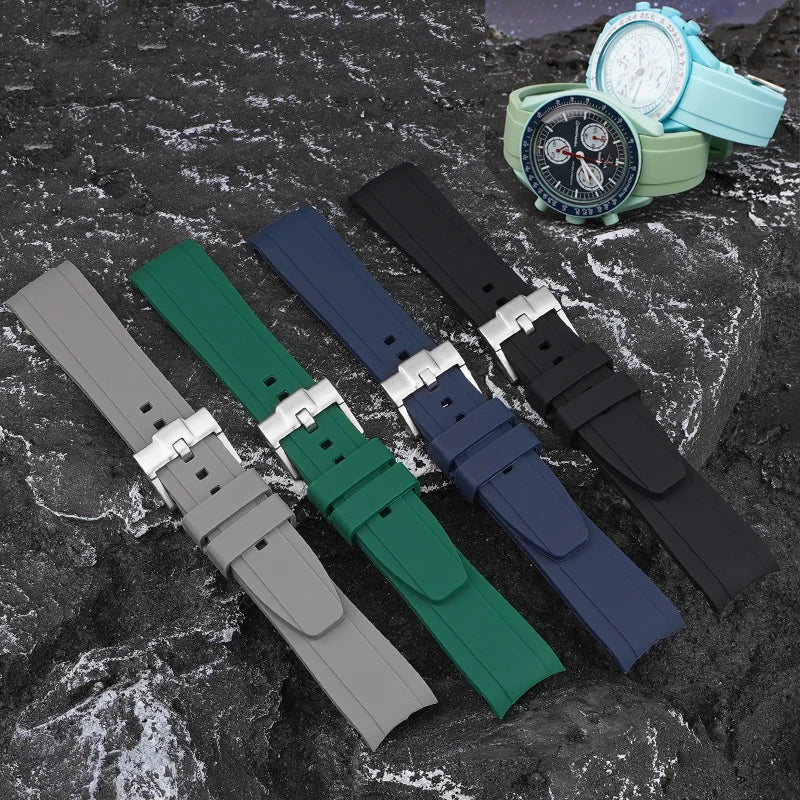 Factory Wholesales High Quality 20mm 22mm Silicone Watch Straps Curved End Sport Silicone Watch Bands for Rolx Watch