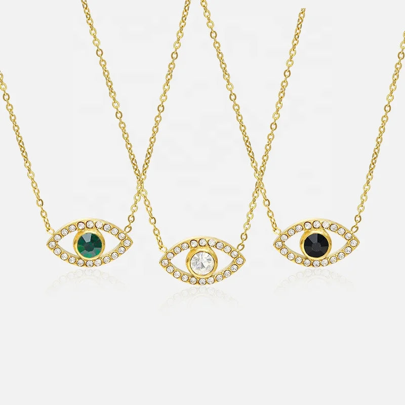 MICCI 18K Gold Plated Stainless Steel Non Tarnish Waterproof Ladies Fashion Jewelry Eye of the Devil Pendant Necklaces