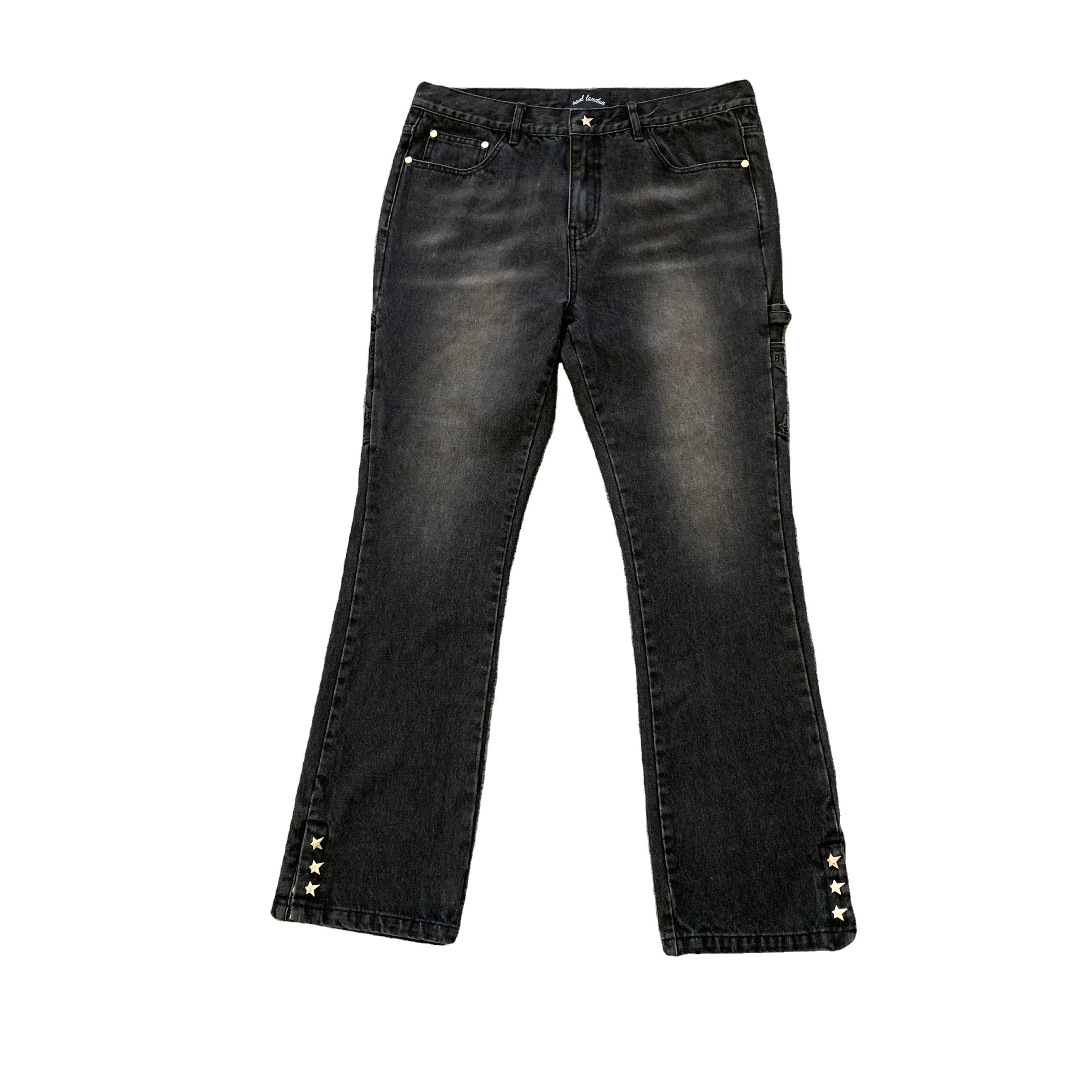 DENIMGUYS Custom Flared Jeans Men High Street Acid Washed Retro Baggy Bellbottom Jeans