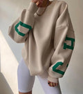 Casual Letters Print Sweatshirt Women Fashion Fleece Long Sleeve Loose Y2k Streetwear Autumn Winter Lady Pullovers