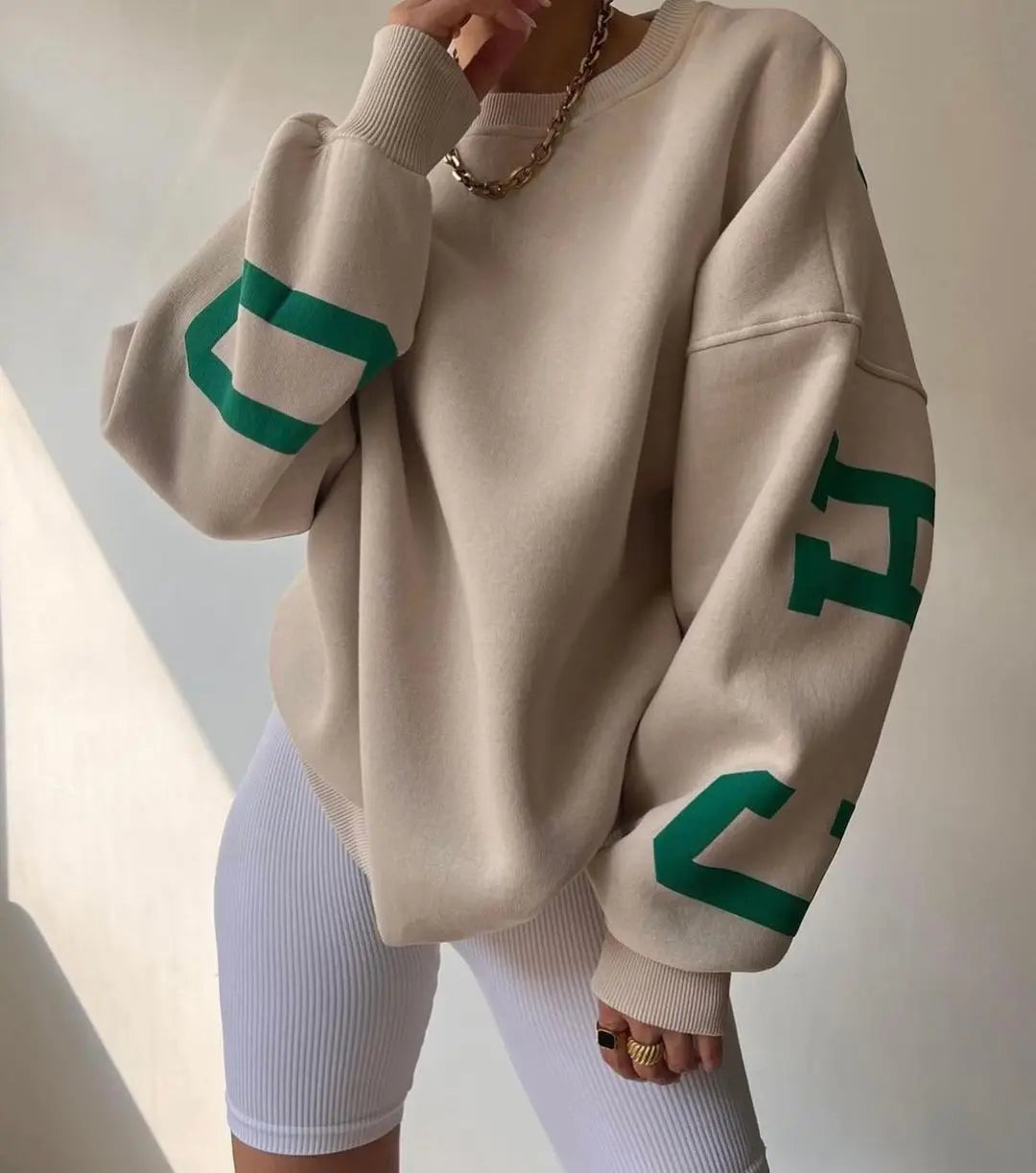 Casual Letters Print Sweatshirt Women Fashion Fleece Long Sleeve Loose Y2k Streetwear Autumn Winter Lady Pullovers