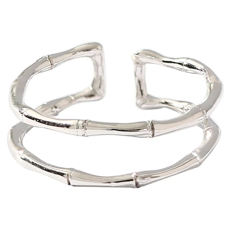 Silver Double Bamboo Ring Fashion Personality Cold Wind Niche Design Net Red Opening Silver Ring