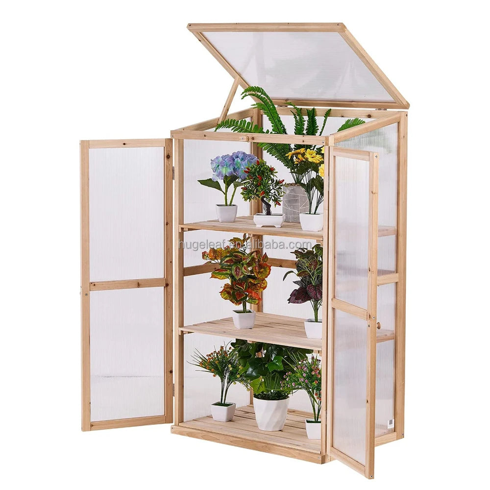 Modern Eco-Friendly Garden Mini Nursery Vented Wood Top Opening Door Cold Frame Greenhouse